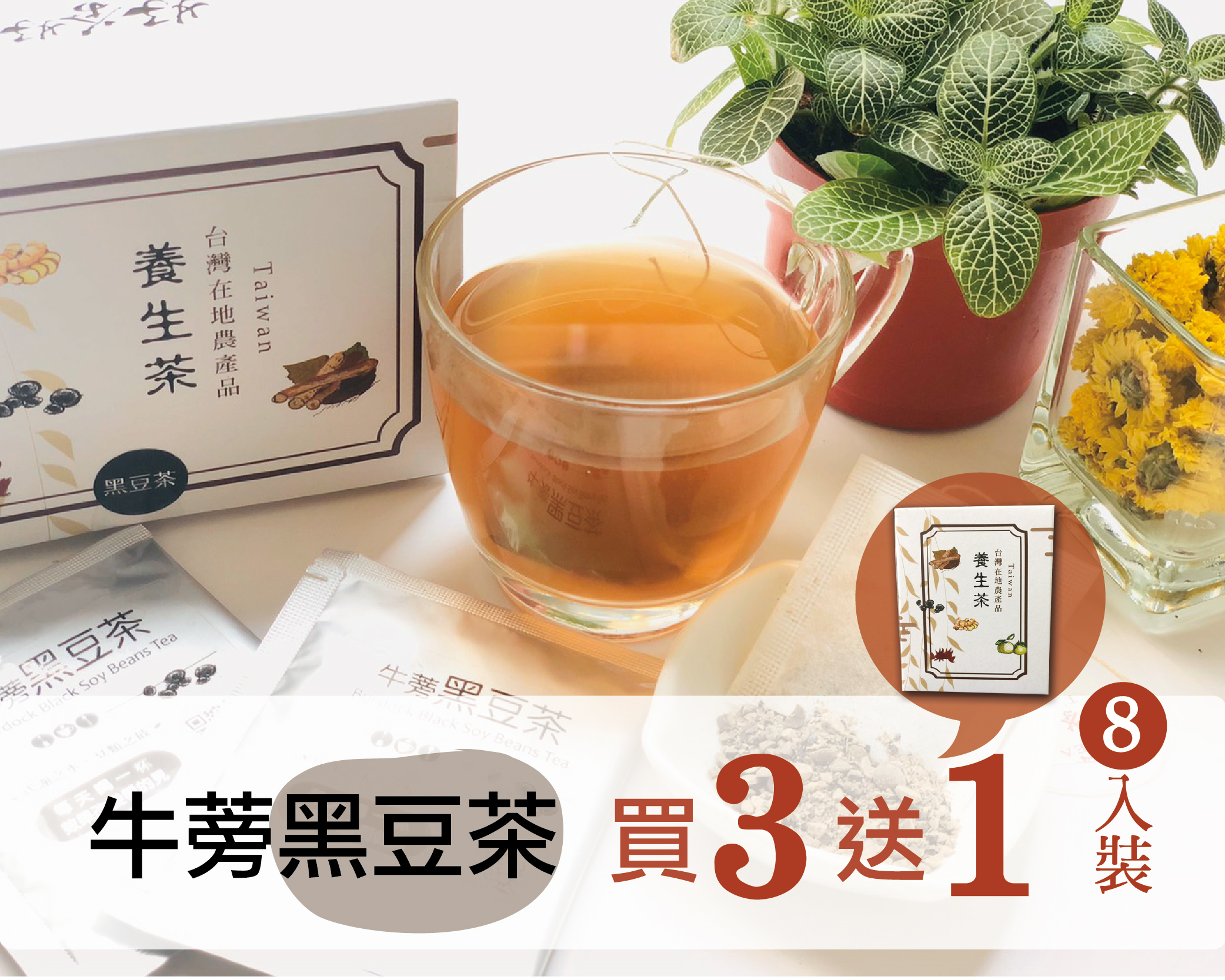 牛蒡黑豆茶15包/盒*3，牛蒡茶8入